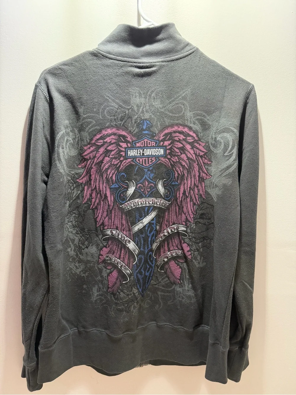 Harley-Davidson Black Zip-Up Jacket with Pink Wing Graphic